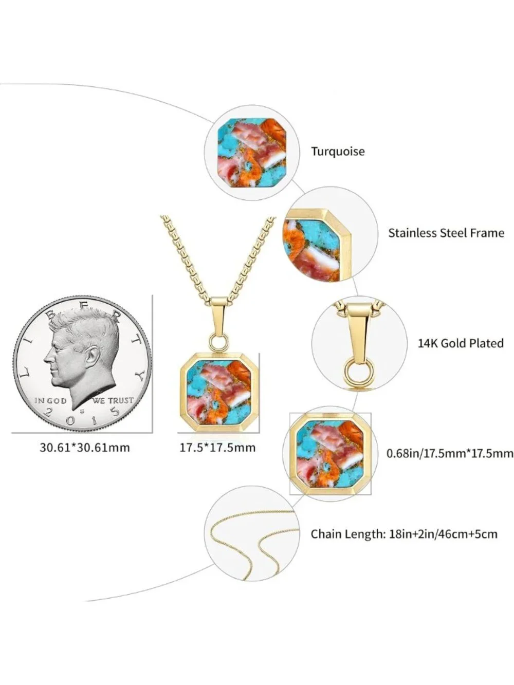 Stunning 14K Gold Plated Pendant Necklace with Black Onyx, Opal & More for Men